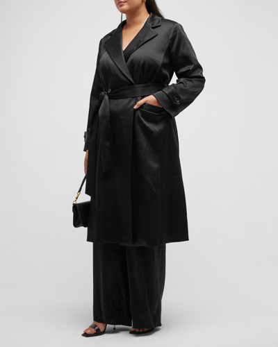 Gabriella Rossetti Caterina Belted Stretch Satin Trench Coat In Black