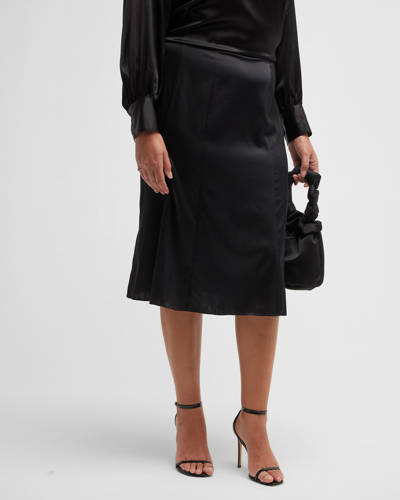 Gabriella Rossetti Bellini Silk Charmeuse Midi Skirt In Midnight Black