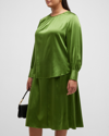 Gabriella Rossetti Plus Size Mimosa Shirring Silk Blouse In Leaf Green
