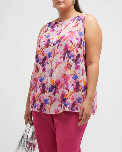 Gabriella Rossetti Aurora Watercolor Floral-print Ethereal Silk Top In Pink Floral