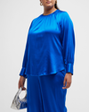 Gabriella Rossetti Plus Size Mimosa Shirring Silk Blouse In Royal