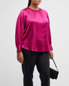 Gabriella Rossetti Plus Size Mimosa Shirring Silk Blouse In Raspberry