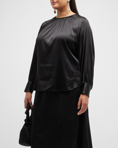 Gabriella Rossetti Plus Size Mimosa Shirring Silk Blouse In Midnight Black