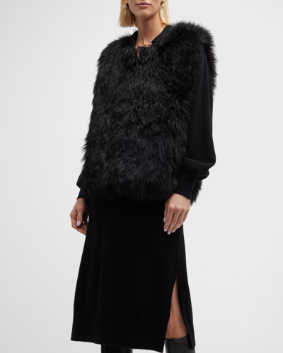 Gorski Cashmere Goat Fur Collarless Vest In Black