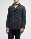 NEIMAN MARCUS MEN'S KNIT DOUBLE-BREASTED PEACOAT