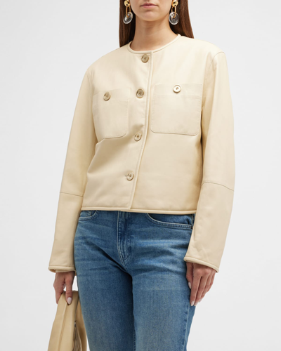 Lafayette 148 Highlands Lambskin Leather Jacket In Buff