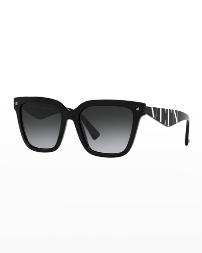 Valentino Square Rockstud Acetate Sunglasses In Gradient Black