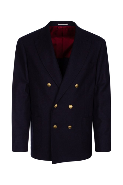 Brunello Cucinelli Buttoned Tailored Blazer In Navy