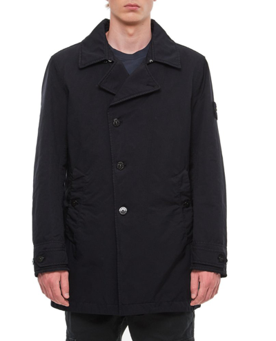 Stone Island Logo Patch Asymmetric Buttoned Coat In Navy