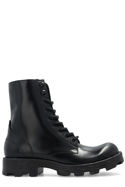 Diesel D-alabhama Panelled Ankle Boots In Nero