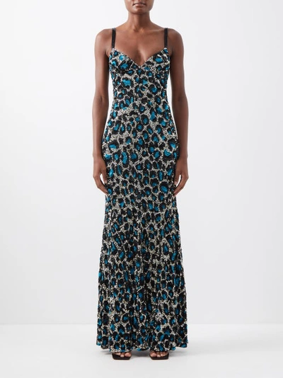 Ashish Leopard-print Sequinned Georgette Gown In Blue Multi