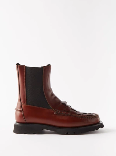 Hereu Alda Woven Leather Chelsea Boots In Brown