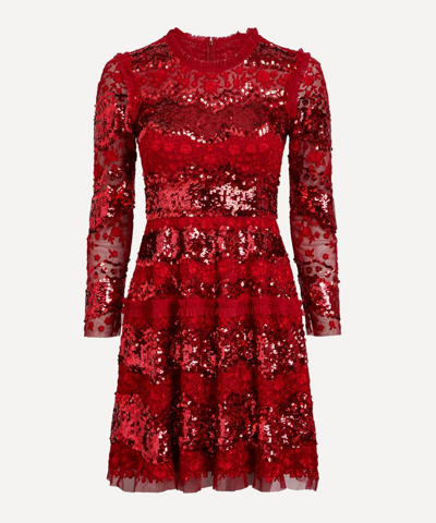 Needle & Thread Alicia Scallop Sequined Mini Dress In Deep Red