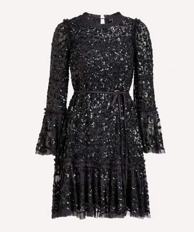 Needle & Thread Annie Sequin-embellished Recycled-polyester Mini Dress In Black