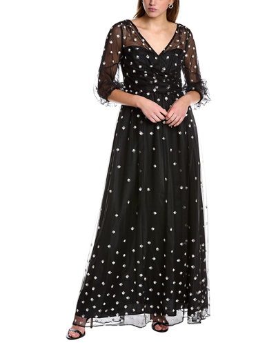 Adrianna Papell Glitter Mesh Maxi Dress In Black