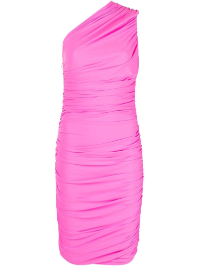 Solace London Amaya One-shoulder Ruched Midi Dress In Pink