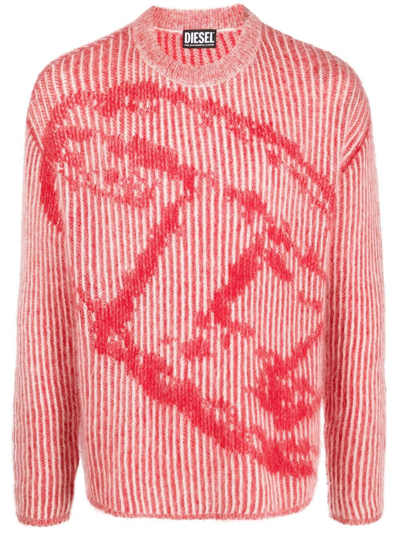 Diesel Abstract-knit Ribbed Jumper In Red