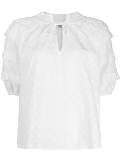 Rails Embroidered Puff-sleeve Blouse In White