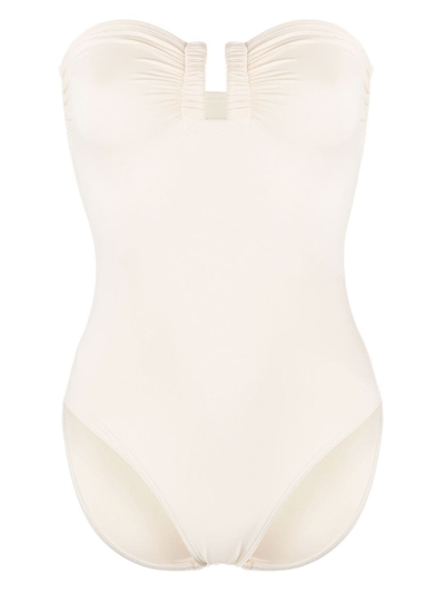 Eres Ruched Cut-out One-piece In Neutrals