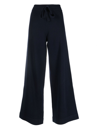 Eres Frederique Wool And Cashmere-blend Wide-leg Track Trousers In Nuit Noire