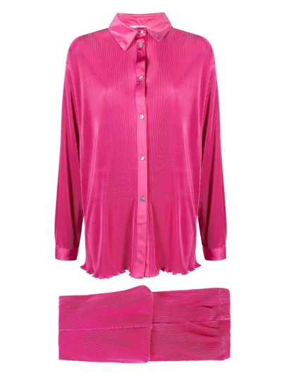 Sleeper Origami Pleated Wide-leg Pajama Set In Hot Pink