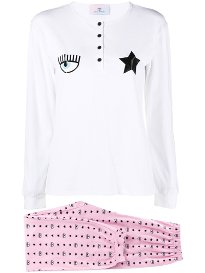 Chiara Ferragni Eye Star Henley-neck Pajamas In Fantasia Rosa