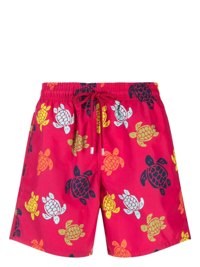 Vilebrequin Red Ronde Des Tortues Printed Swim Shorts In Pink