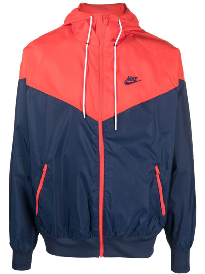 Nike Embroidered-logo Zip-up Hooded Jacket In Blue