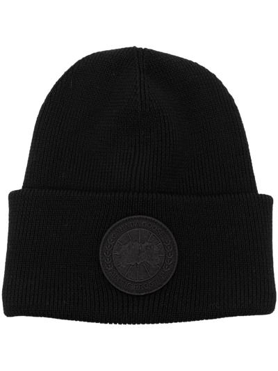 Canada Goose Logo-patch Wool Beanie In Black