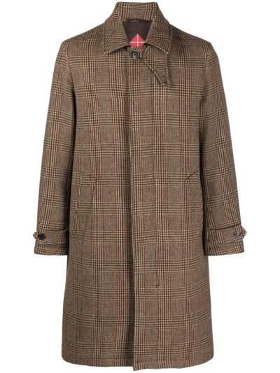 Baracuta Wool Coat In Prince Of Wales Brown