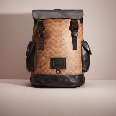 Coach Restored Rivington Backpack In Signature Canvas In Black Copper/khaki