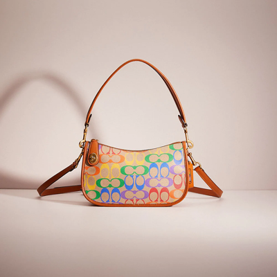 Coach Restored Swinger In Rainbow Signature Canvas In Brass/tan Hazelnut Multi