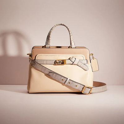 Coach Restored Tate Carryall 29 In Colorblock With Snakeskin Detail In Brass/ivory Multi