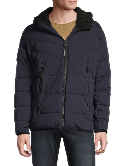 Calvin Klein Men's Faux Fur Hooded Pufferjacket In True Navy