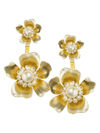 Eye Candy La Women's Amelia Goldtone & Glass Pearl Flower Drop Earrings In Brass