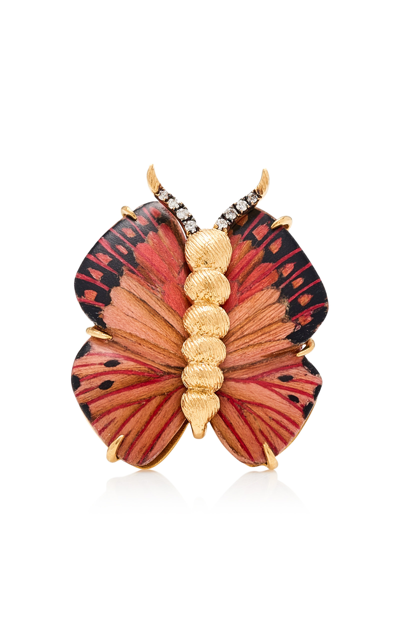 Silvia Furmanovich Women's Silk Road 18k Yellow Gold, Wood, & 0.63 Tcw Diamond Marquetry Butterfly Ring