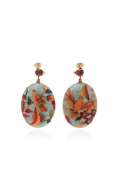 Silvia Furmanovich The Silk Road Marquetry 18k Yellow Gold And Diamond Earrings In Blue