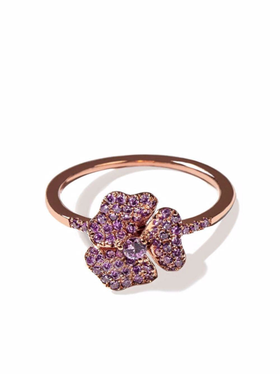 As29 ‘bloom' Amethyst 18k Rose Gold Mini Flower Ring In Purple