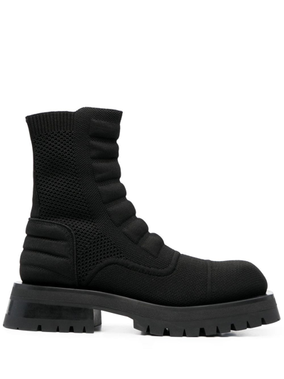 Balmain Knitted Combat Boots In 0pa Noir