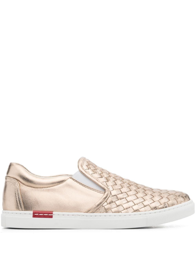 Scarosso Gabriella Woven Leather Trainers In Gold Metallic