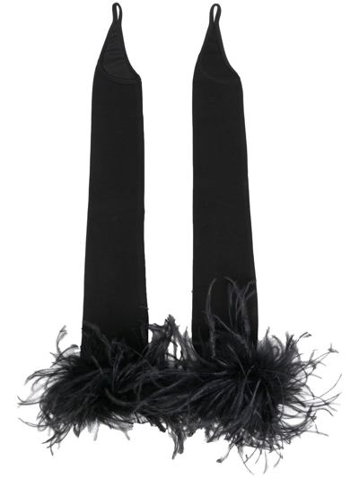 Styland Feather-trim Fingerless Gloves In Black