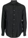 Emporio Armani Nylon Stretch Regular Fit Button Down Shirt In Black