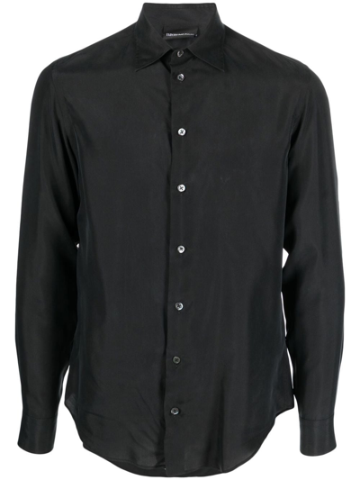 Emporio Armani Slim-cut Button-down Shirt In Solid Black