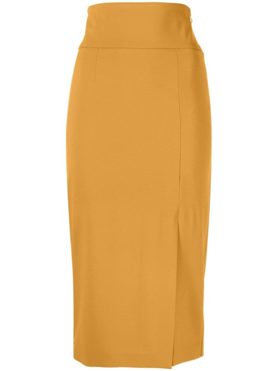 Patrizia Pepe Essential Side-slit Pencil Skirt In Brown