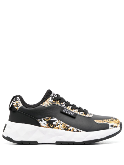 Versace Jeans Couture All-over Atom Logo Couture Sneakers In Black Gold