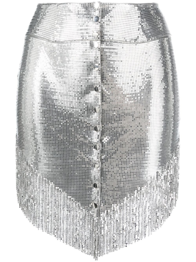 Paco Rabanne Buttoned Fringed Miniskirt In Silver