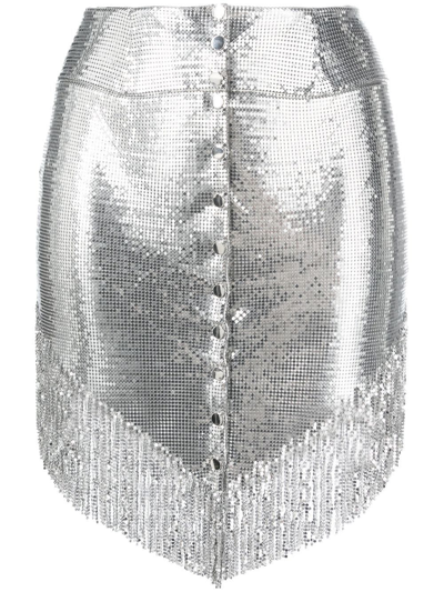 Rabanne Fringed Metallic Mesh Mini Skirt In Silver