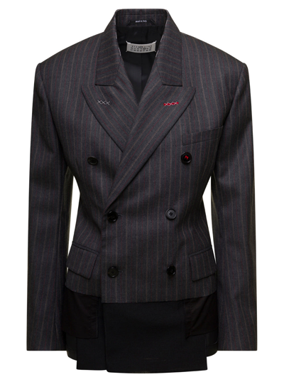 Maison Margiela Inside-out Pinstriped Blazer In Grey