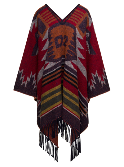 Dsquared2 Etnic Alpaca Blend Jacquard Poncho In Multicolor