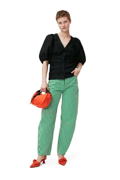 GANNI BALLOON SLEEVE/SHORT SLEEVE JACQUARD V-NECK BLOUSE